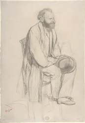 Édouard Manet, assis, tenant son chapeau