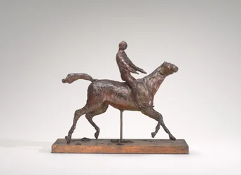 Cheval au galop, tournant la tête à droite, les pieds ne touchant pas le sol, milieu des années 1870