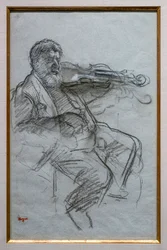 Le violoniste. 1879. Fusain et rehauts de craie blanche sur papier bleu-gris. Boston, Museum of Fine Arts, William Francis Warden Fund.