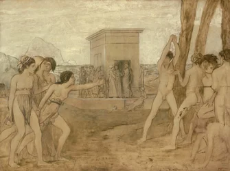 Jeunes filles spartiates défiant des garçons