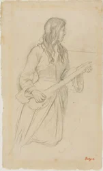 Jeune femme jouant du mandoline, étude pour le portrait de Mlle Fiocre dans le ballet "La Source"