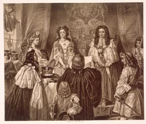 La couronne offerte à William et Mary par les Lords et les Communes à Whitehall, le 12 février