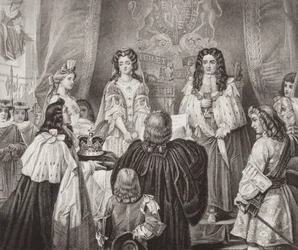 La couronne offerte à Guillaume et Marie par les Lords et les Communes à Whitehall, le 12 février 1689, de 