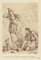 Les cousins rivaux, Palamon sortant de sa cachette (litho)