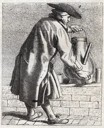 Le marchand de café - Petit métier de Paris (Études prises dans le bas Peuple, ou les Cris de Paris) - gravure par Edme Bouchardon (1698-1762)