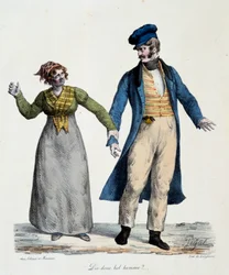 Prostitution : « Dis donc bel homme » - Scènes populaires par Edme Jean Pigal (1798-1872), lithographie 1824 - Musée Dobrée, Nantes
