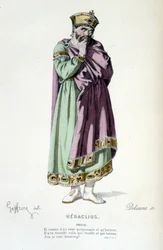 Le personnage de Phocas dans la tragédie Héraclius - Théâtre complet : (Collection de pièces de Corneille) dessin de Geffroy, gravure de Delanoix - éd. Laplace, Sanchez et Cie, Paris 1884