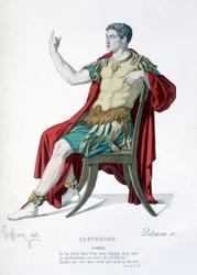 Personnage de Pompée dans la pièce de théâtre Sertorius - Théâtre complet : (Collection de pièces de Corneille) dessin de Geffroy, gravure de Delanoux - éd. Laplace, Sanchez et Cie, Paris 1884