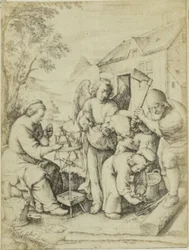 Reproduction photographique de la gravure Les copeaux par Hieronymus Wierix