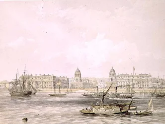 Hôpital de Greenwich, gravé par Thomas Picken, publié en 1852 par Lloyd Bros. & Co.