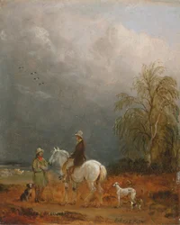 Un voyageur et un berger dans un paysage