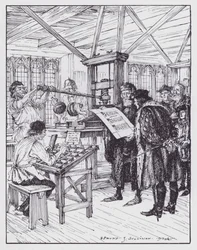 William Caxton dans son atelier d