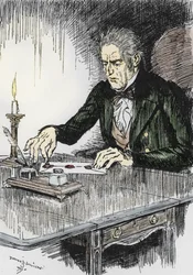 Le Dr Jekyll ferme la lettre dans laquelle il avoue être le meurtrier Mr Hyde, illustration d