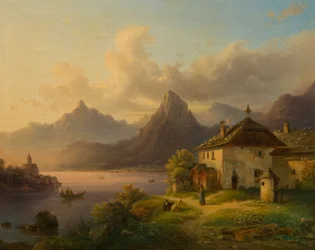 Paysage avec lac de montagne