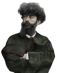 Le Sar Merodack Josephin Peladan, pseudonyme de Josephin Peladan (1858-1918) écrivain et occultiste français - gravure par Navellier dans « Le Journal Illustré » de 1892