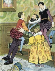 Le roi de France Henri IV jouant avec ses enfants (1553-1610) Illustration par Edouard Zier dans « Nos-Gloriers-Nationales » 1920 Collection privée