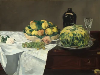 Nature morte au melon et aux pêches, vers 1866