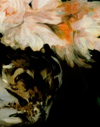 Vase de pivoines sur pied douche, détail