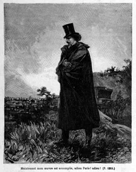 Edmond Dantès, le comte de Monte-Cristo quittant Paris - Gravure de Riou, dans « Le Comte de Monte-Cristo » d