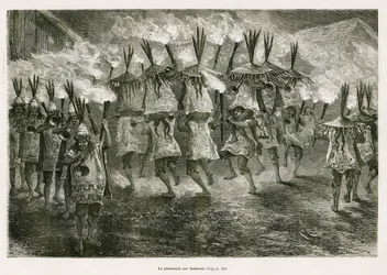 La marche aux flambeaux dans les rues de San Jose (illustration du voyage dans la région du Titicaca et les vallées de l