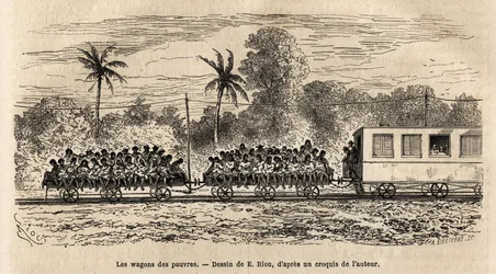 Le wagon des pauvres des trains paraguayens, simples plateformes attachées à la queue des trains sur lesquelles les passagers s