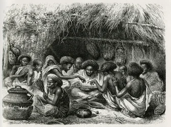 Toilette du café, la femme avec l