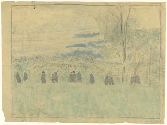 Paysage avec des promeneurs : cortège funèbre (?)