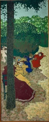 Petites filles jouant ; de la série de Vuillard sur les jardins publics (peinture sur toile)