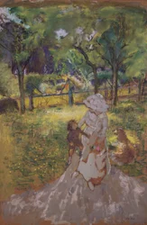 Mère et enfant dans le jardin