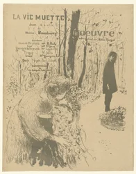 Couverture pour programme avec femme et deux enfants et homme dans un parc pour la pièce La vie muette