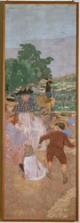 Parc à Paris : Enfants jouant et nourrices