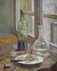 Nature morte avec bouteille et carafe
