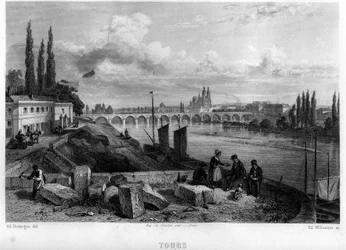 Vue de la ville de Tours, Indre-et-Loire, Centre, France. Gravure par Willmann dans "La France ancienne et moderne" par Jean-Bernard Mary-Lafon