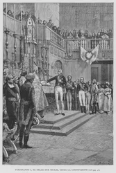 Ferdinand Ier, roi des Deux-Siciles, prête serment à la Constitution (gravure)