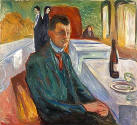 Autoportrait avec une bouteille de vin