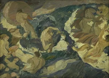 Poséidon se précipitant sur la mer entouré de Néréides et de Tritons