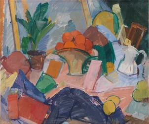 Nature morte avec des oranges dans un panier