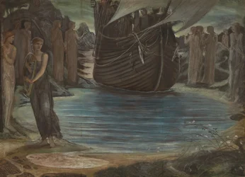 Les Sirènes (étude de composition) (craies de couleur et aquarelle sur papier chamois sur toile)