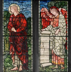 Birmingham, Acocks Green, St Mary the Virgin, Morris & Co., Edward Burne-Jones, John Henry Dearle (1859-1932), Saint Jean et ange au rouleau, 1895