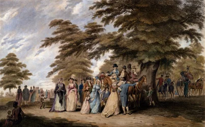 Une promenade à Hyde Park, 1796 gravure en couleur
