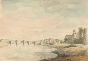 Paysage fluvial avec pont