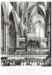 Vue de la galerie préparée pour la réception de leurs Majestés la famille royale, les directeurs et les principales personnalités du royaume à la commémoration de Haendel à l