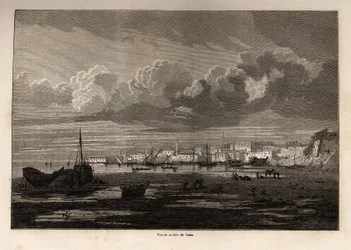 Vue de la ville de Suez (Égypte), dessin de Grenet, pour illustrer une excursion au canal de Suez, en 1862, par Paul Merruau. Gravure dans « Le tour du monde », édité par Edouard Charton