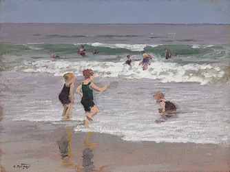 Enfants jouant dans les vagues