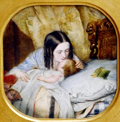 Le baiser nocturne. Une mère embrasse son bébé qui vient de s
