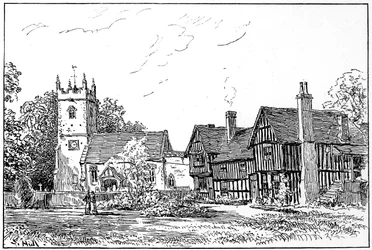 Église Clifford et vieille maison, Stratford-upon-Avon, Warwickshire, 1885