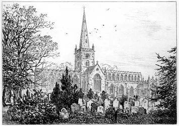 Église de Stratford vue du nord, Stratford-upon-Avon, Warwickshire, 1885