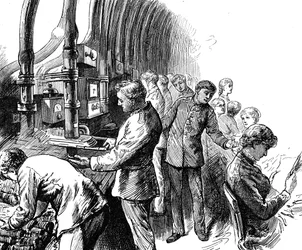 Gravure représentant le transport pneumatique utilisé par la Poste générale pour transporter des colis sous Londres