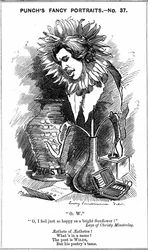 Oscar Wilde (1854-1900) dramaturge, romancier, poète et esprit irlandais. Caricature par Edward Linley Sambourne de sa série 