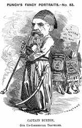 Richard Francis Burton (1821-1890) orientaliste et explorateur anglais. Caricature par Edward Linley Sambourne pour Punch, Londres